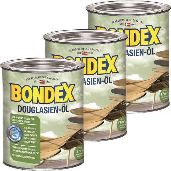 BONDEX Gartenholz-Öl, 3 x 0,75, Wetterschutz, UV-Schutz, für verschiedene Holztypen, 3er-Set