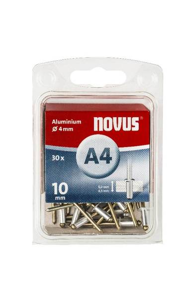 Novus Blindniete A4, 10 mm Länge, Alu, 30 Stück