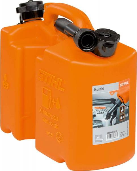 STIHL Kombi-Kanister Orange, für 5 L Kraftstoff und 3 L Sägekettenhaftöl, robuster Doppelbehälter
