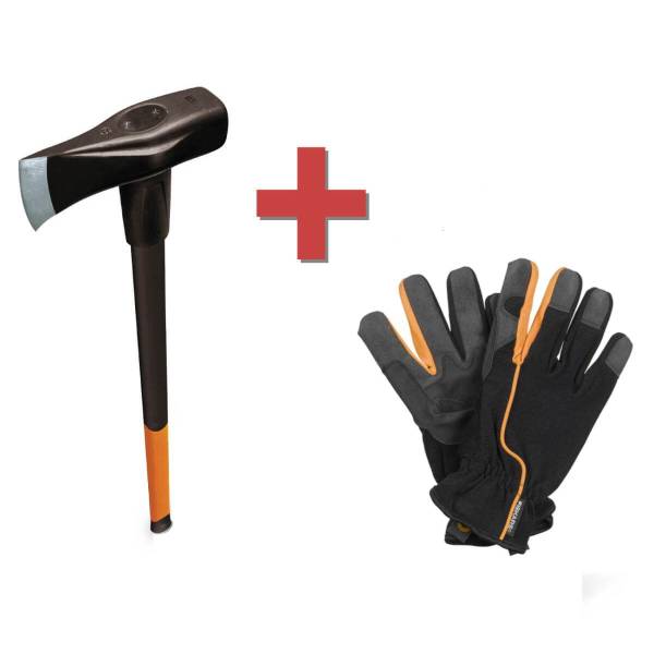 Fiskars Spalthammer X46 inklusive Handschuh | 2 in 1 Axt und Hammer