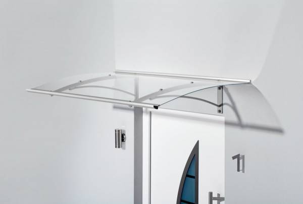 Gutta Pultvordach PT Gebogen, 160 cm breit, Edelstahloptik, Abdeckung aus klarem Acrylglas