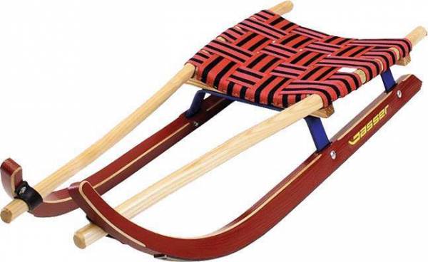 Gasser Sportrodler für Kinder, Schlitten in niedriger Bauweise mit Holzkufen, robuster Holzschlitten