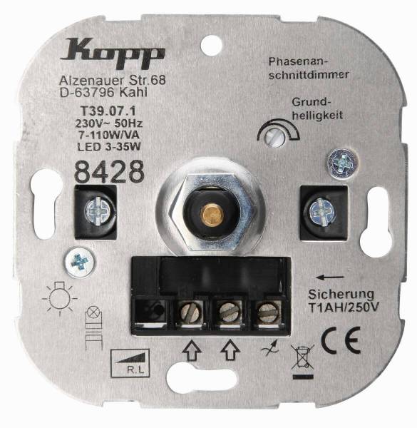 Kopp LED Dimmer Sockel mit Druck-Wechselschalter, Phasenanschnitt, LED 3 - 35 W, IP20