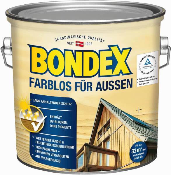 BONDEX Farblos für Außen, 2,5 l, witterungsbeständig, feuchtigkeitsregulierend, UV-Schutz