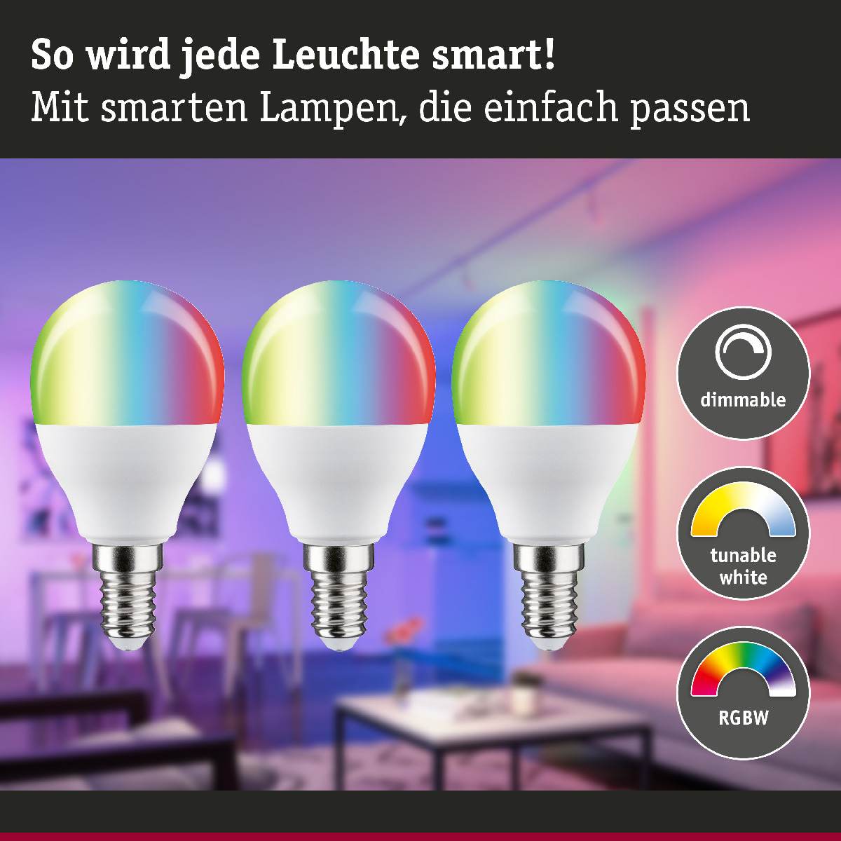 Paulmann Standard, Smart Home Zigbee 3,0, 3er-Pack, LED Tropfen, E14,  470lm, 5W, RGBW+, dimmbar Matt | Smarte Innenbeleuchtung | Smarte  Beleuchtung | Lampen & Leuchten | markenbaumarkt24