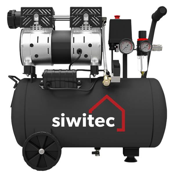 siwitec Flüsterkompressor mit 750W, 24L Kessel, 67dB, ölfrei, 8bar, Druckluftkompressor, Kompressor