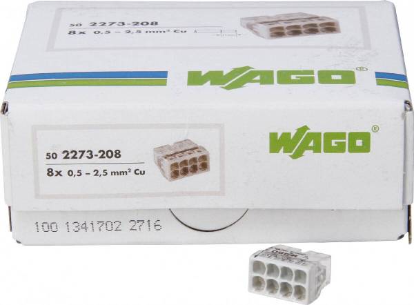 WAGO COMPACT-Verbindungsdosenklemme, max 2,5 mm², 8 Leiter, Profi-Pack: 50 Stück