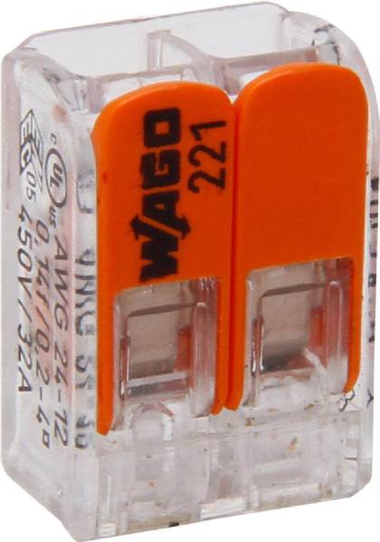 WAGO Klemmen mit Hebel, 2-polig, Verbindungsdosenklemme, max 4mm², 2 Leiter
