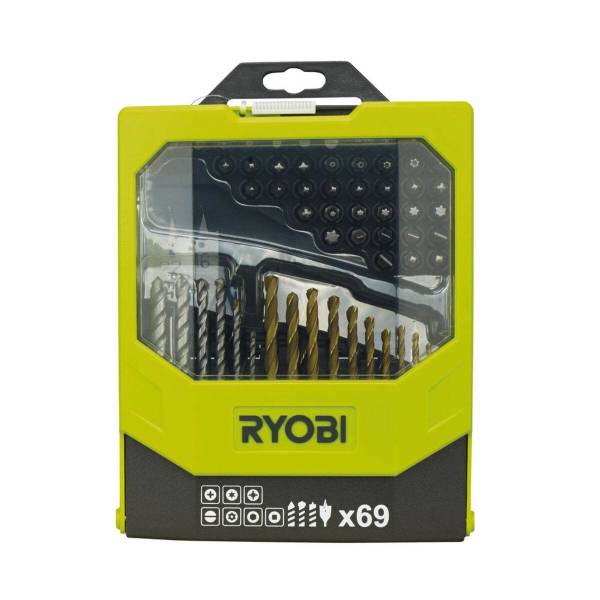 RYOBI 69-teiliges Zubehörset Bohren und Schrauben für Holz, Stein, Bits