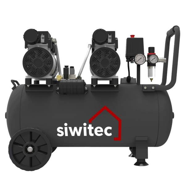 siwitec Flüsterkompressor mit 1500W, 50L Kessel, 56dB, ölfrei, 8bar, Druckluftkompressor, Kompressor