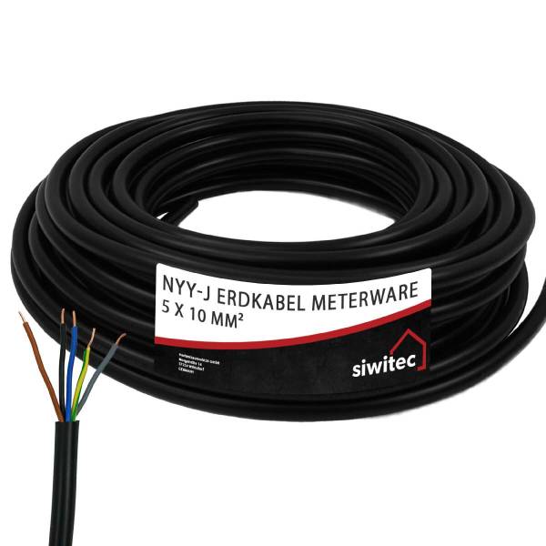 siwitec NYY-Kabel mit 5 Adern und 10 mm² Aderquerschnitt in Ihrer Wunschlänge