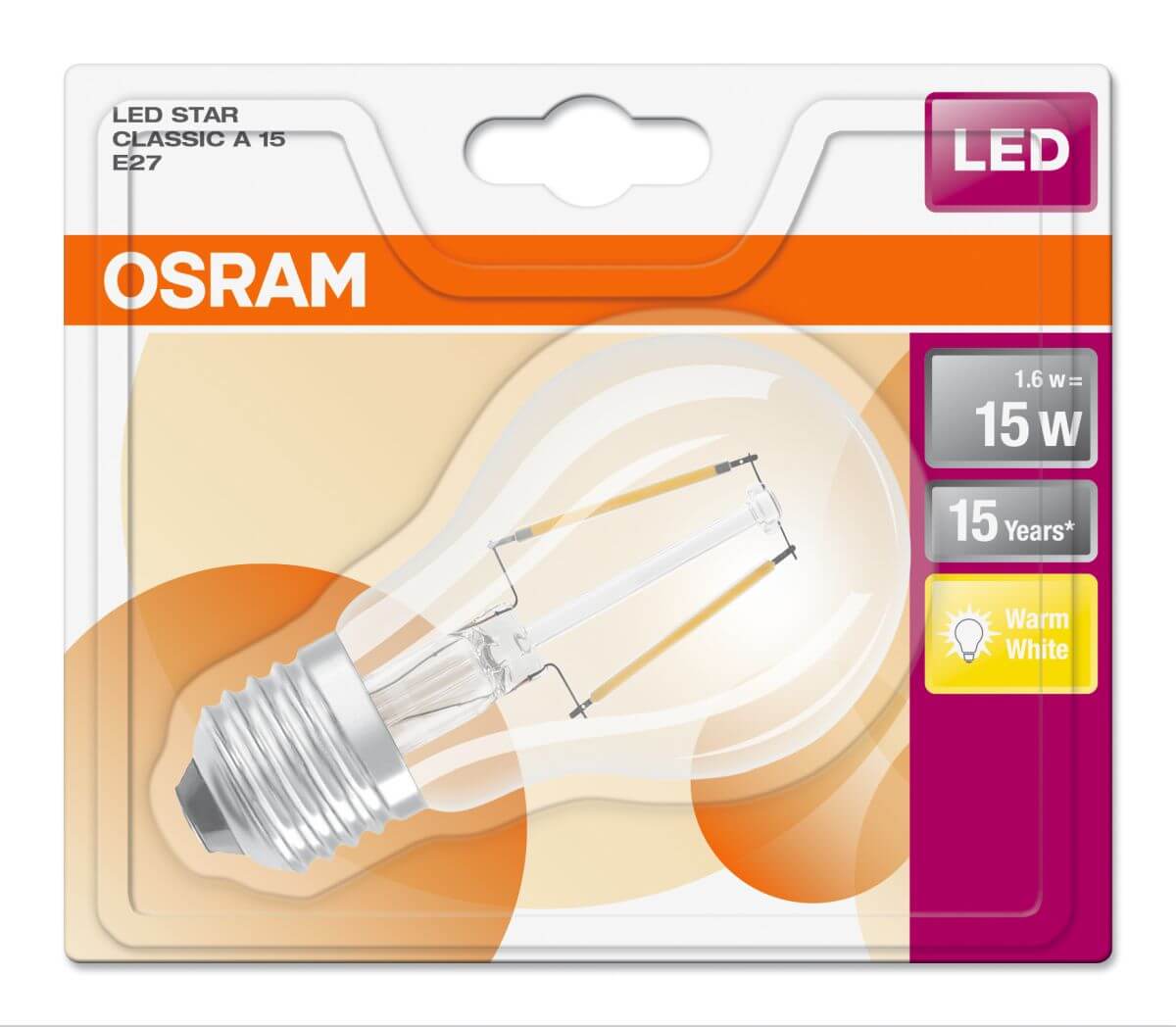 Osram LED RETROFIT Filament Lampe A15 E27 1,6W warmweiß 2700K wie 15W
