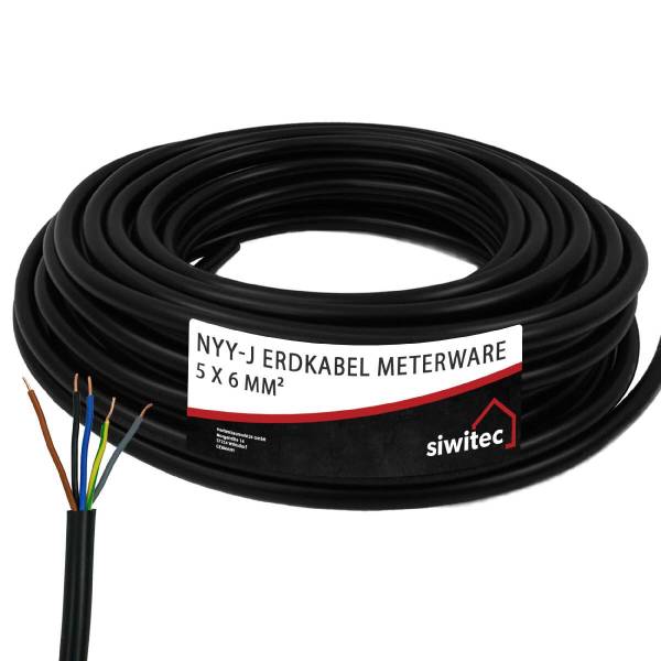 siwitec NYY-Kabel | NYY-J 5x6 | Länge: 3 - 100m | Erdkabel NYY-J | Erdungskabel | Made in Germany
