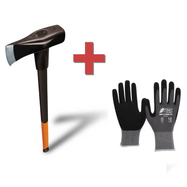 Fiskars Spalthammer X46 inklusive Handschuh | 2 in 1: Axt und Hammer