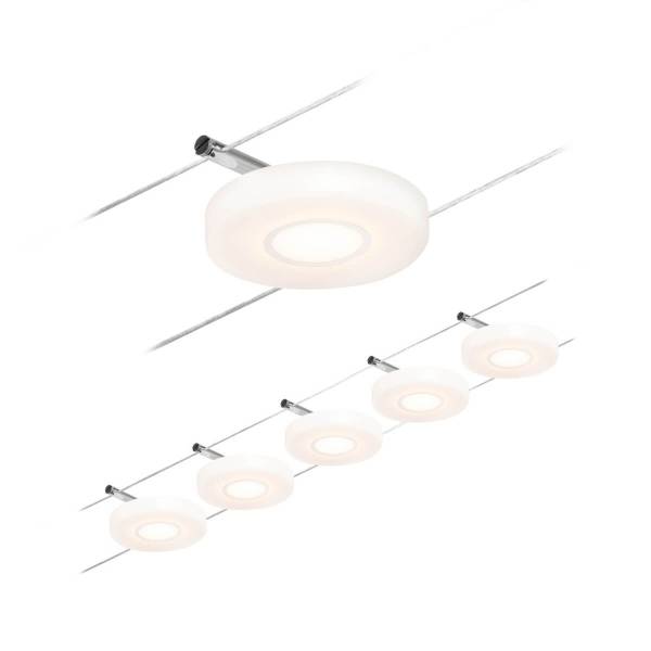 Paulmann Seilsystem Set DiscLED | Deckenlampe 5 Spots | inkl Leuchtmittel | Warmweisse Beleuchtung